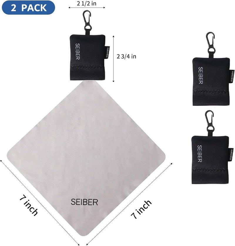 SEIBER Eyeglass Cleaning Microfiber Cloth - with Neoprene Pouch | 7 x 7 inch Glasses Cleaning Cloth for Sunglasses,Laptops, Cameras,Screen| Self-Closing Bottom(2PCS,BK) - Image 2